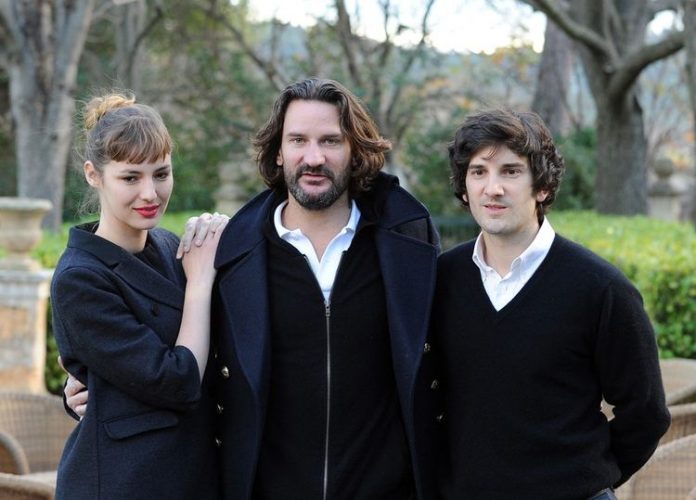 Actor Gaspard Proust with director Frédéric and actress Louise Bourgoin, December 21, 2011 for his first film 'Love lasts three years'.