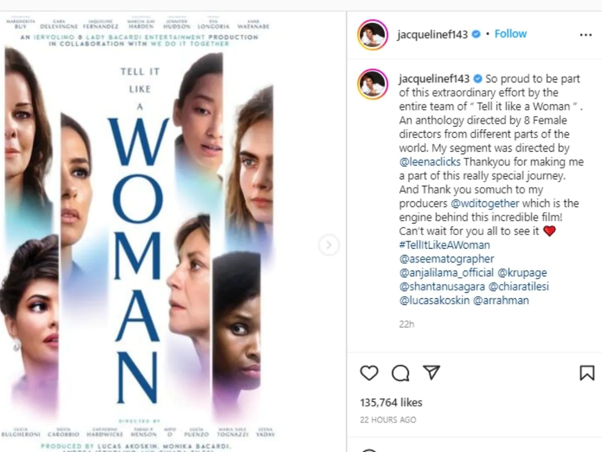 Jacqueline Fernandez shines luck in Hollywood! Share Debut movie poster Jacqueline Fernandez, Jacqueline Fernandez News, Jacqueline Fernandez Hollywood Debut, Jacqueline Fernandez Hollywood Movie First Poster, Tell It Like A Woman, Social Media, Viral News, Jacqueline Fernandez, Jacqueline Fernandez Hollywood Debut, Social Media, Viral News