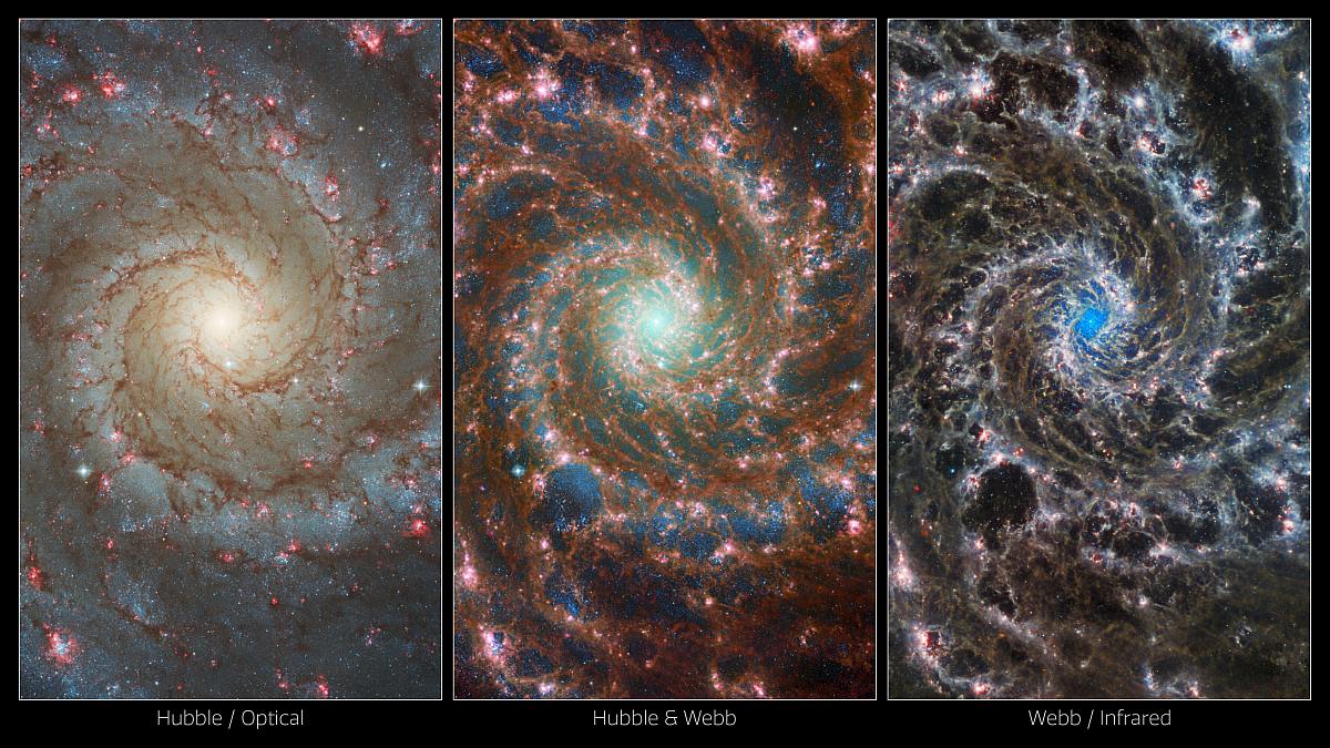 NASA's James Webb Space Telescope captures the heart of a m74 multiple observatory views esa nasa fantom galaxy m74 nasa esa