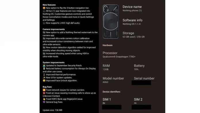 Nothing Phone 1 Update Gadgets360 Nothing OS 1.1.4
