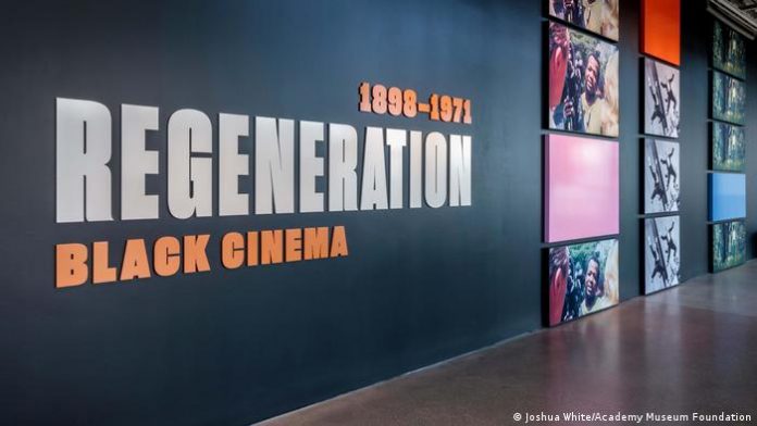 Exhibition text on a wall: 1898-1971 Regeneration Black Cinema