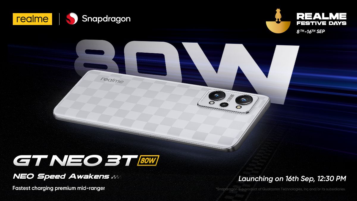 Realme GT Neo 3T to Launch in India on September Realme GT Neo 3T Will Launch in India on September 16 With a Qualcomm Snapdragon 870 SoC: All Details