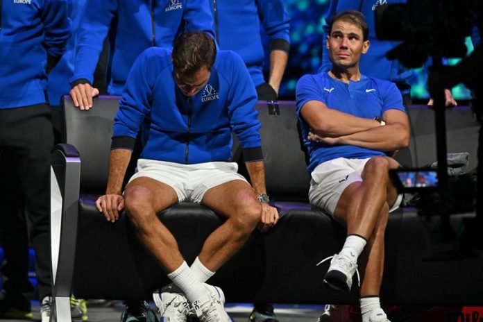 Rihanna, Roger Federer in tears after his final doubles match with Rafael Nadal in the Laver Cup at the O2 Arena in London on September 24, 2022.