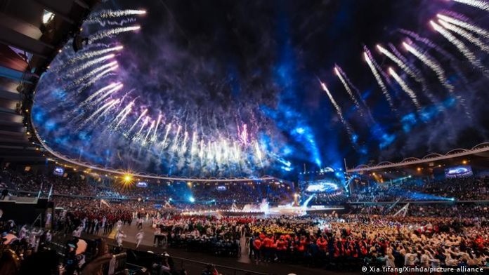 Fireworks at the opening ceremony of the Special Olympics in Abu Dhabi 2019