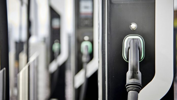A bank of electric car chargers