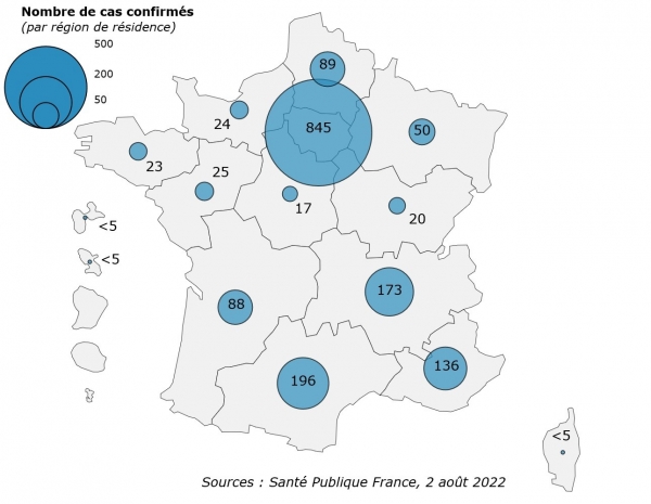 update on August 2, 2022 Figure 1. Confirmed monkeypox cases (n=1,689 cases) by region of residence, France, May-August 2022 (data as of 08/02/2022 – 12:00 p.m.)