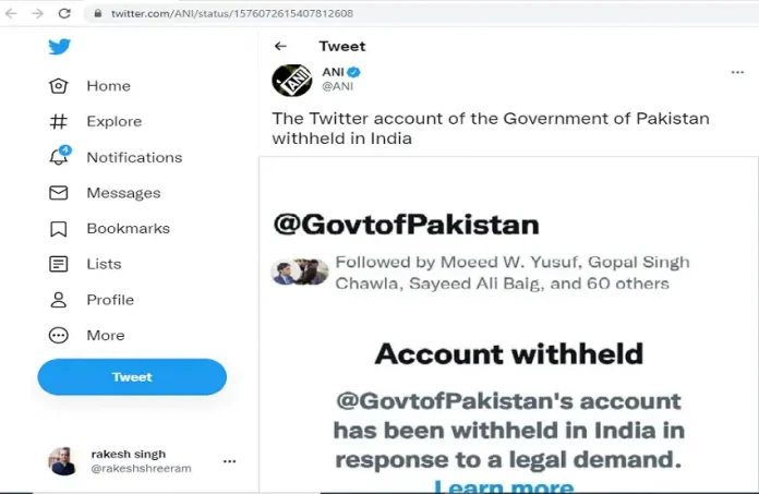 Pakistan government's Twitter account banned in India pakistan government twitter account